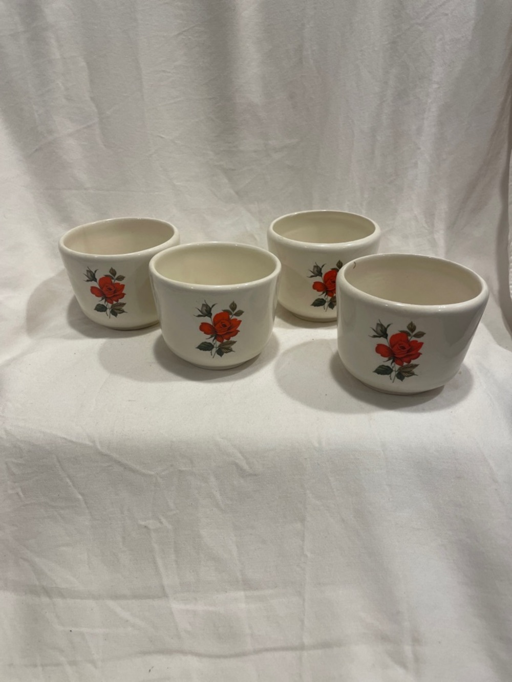 Vintage White Ceramic Rose Cups - Set of 4